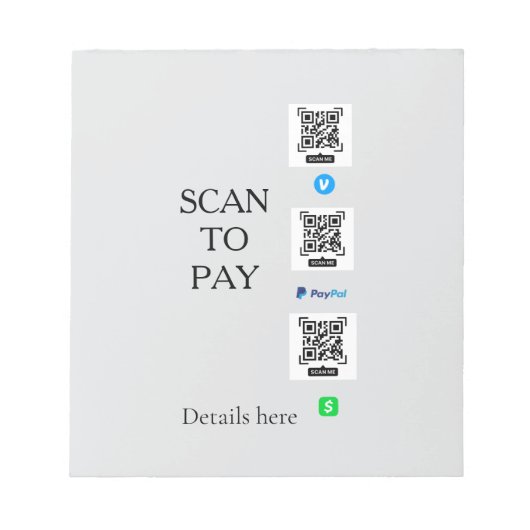 Bloc-note scanner pour payer les détails du code QR venmo ca (Devant)