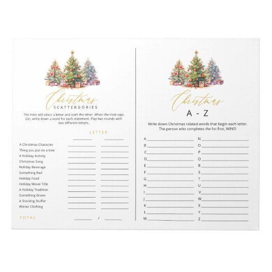 Bloc-note Scattergories de Noël Jeux de A à Z (Devant)