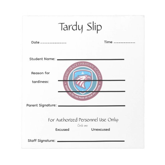 Bloc-note School Tardy Slip (Devant)