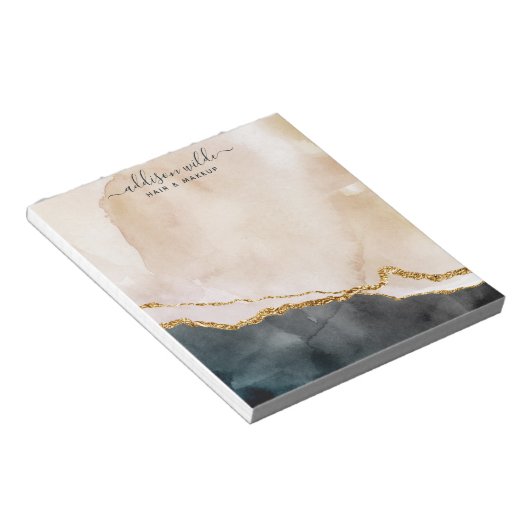 Bloc-note Script Aquarelle rose Noir Marque Or (Incliné)