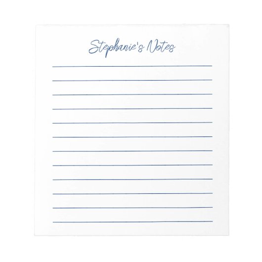 Bloc-note  Script Elegant Navy Blue Lined Personalized (Devant)