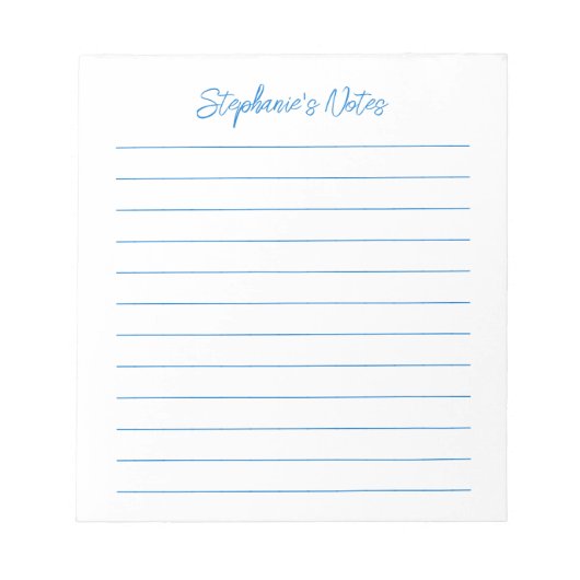 Bloc-note Script Élégant Personnalisé Ligné Bleu (Devant)