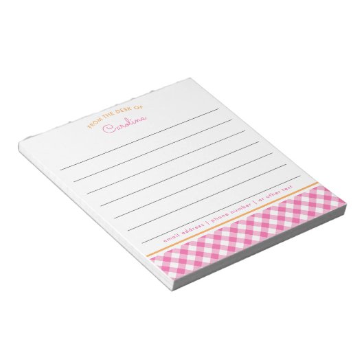 Bloc-note Script En vichy lin rose et orange (Incliné)