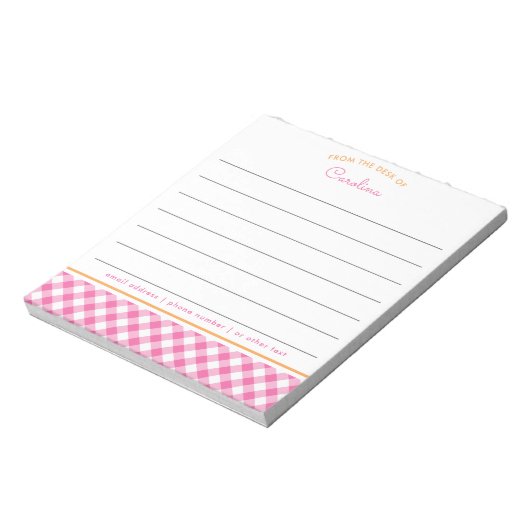 Bloc-note Script En vichy lin rose et orange (Tourné)