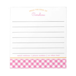 Bloc-note Script En vichy lin rose et orange