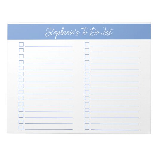 Bloc-note Script Light Blue 8.5x11 Two Column Checklist (Devant)