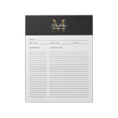 Bloc-note Script minimal Noir Metallic Gold Monogramme Recet (Tourné)