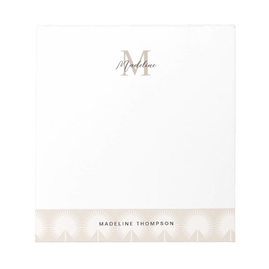 Bloc-note Script minimaliste Beige Anahaw Feuille Monogramme (Devant)