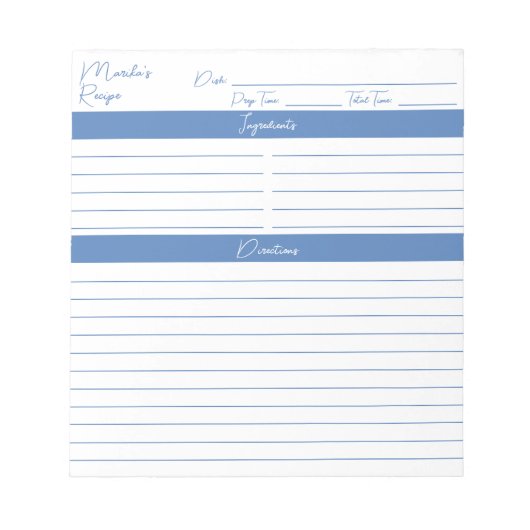 Bloc-note Script minimaliste moderne Périwinkle Recettes ble (Devant)