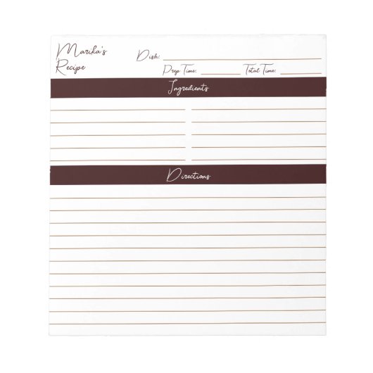 Bloc-note Script moderne Chocolat Brown Mix Recettes (Devant)