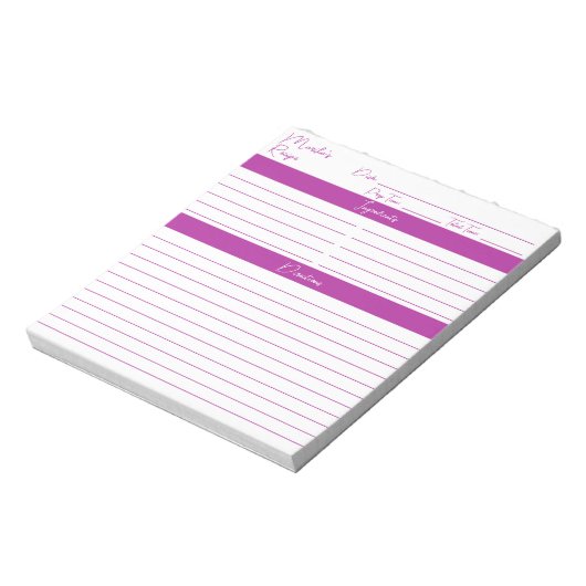 Bloc-note Script moderne élégante Recettes rose foncé (Tourné)
