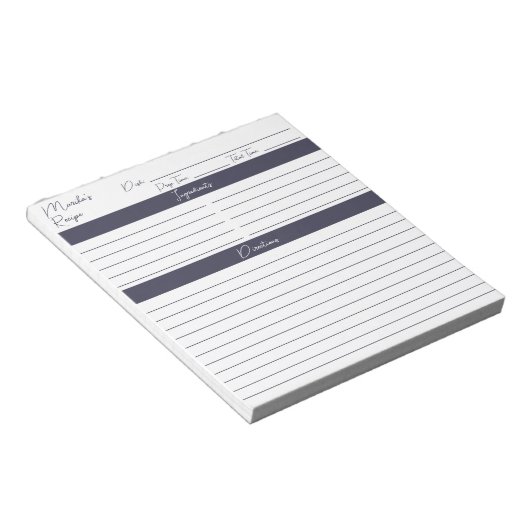 Bloc-note Script moderne Gris ardoise Recettes personnalisée (Incliné)