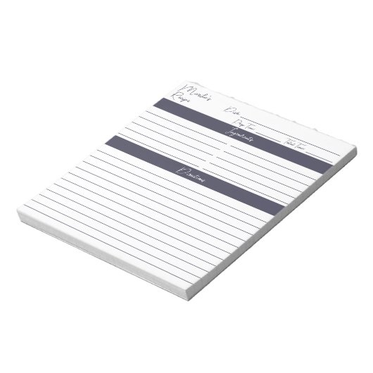 Bloc-note Script moderne Gris ardoise Recettes personnalisée (Tourné)