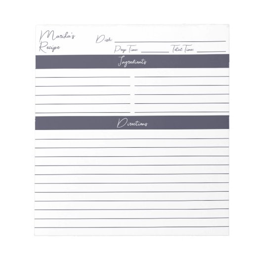 Bloc-note Script moderne Gris ardoise Recettes personnalisée (Devant)