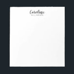 Bloc-note Script moderne minimaliste noir blanc personnalisé<br><div class="desc">Bloc-notes personnalisé avec un minimaliste minimaliste de typographie de script esthétique moderne en noir et blanc.</div>