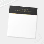 Bloc-note Script moderne professionnel<br><div class="desc">Bloc-notes professionnel moderne avec nom en or style de police script moderne avec texte personnalisé en or style de police sans serif moderne, sur noir avec bordure supérieure à bande or, sur arrière - plan blanc. Remarque : Les détails du papier sont simulés dans l'illustration. Il n'y aura pas de...</div>