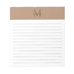 Bloc-note Script Monogramme Doré Taupe Métallisé Ligné