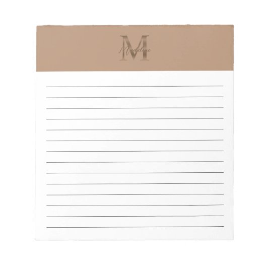 Bloc-note Script Monogramme Doré Taupe Métallisé Ligné (Devant)