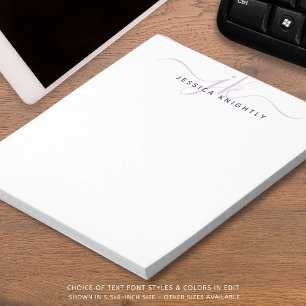 Bloc-note Script Monogramme Initiales Nom Minimaliste Violet