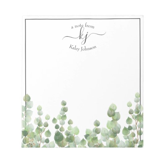 Bloc-note Script Monogramme vert | Depuis Le Bureau De Notep (Devant)