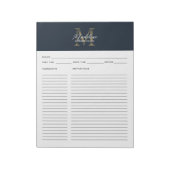 Bloc-note Script Navy Blue Metallic Gold Monogram Recipe (Tourné)