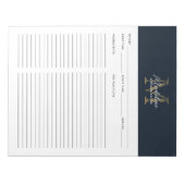 Bloc-note Script Navy Blue Metallic Gold Monogram Recipe (Devant)