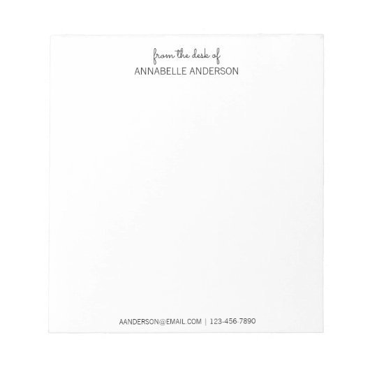 Bloc-note Script noir moderne personnalisé du bureau de nom (Devant)