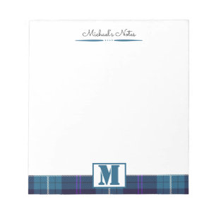 Bloc-note Script Personnalisé Tartan à Carreaux Bleu Céladon
