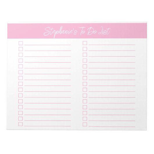 Bloc-note Script Pink 8.5x11 Two Column Checklist (Devant)
