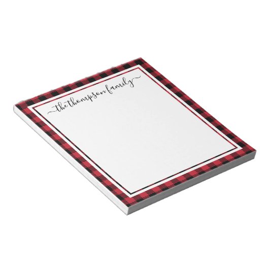 Bloc-note Script Plaid de Noël Buffalo Nom de famille (Incliné)