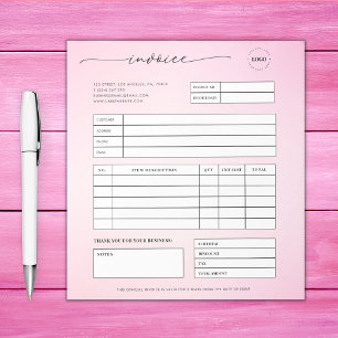 Bloc-note Script rose Réception de facture de la petite entr