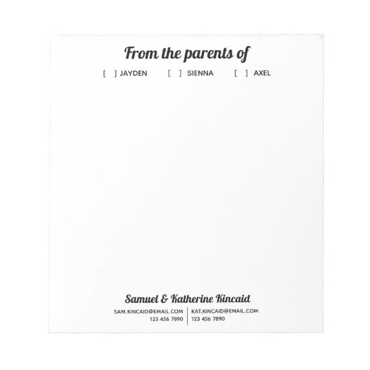 Bloc-note Script Simple Moderne Des Parents De (Devant)
