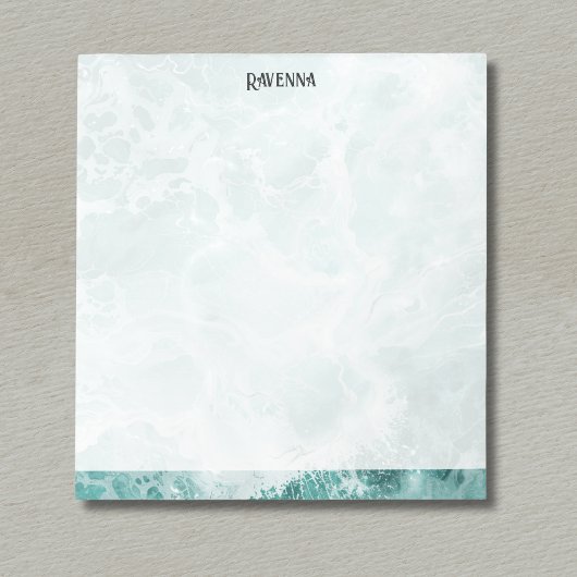 Bloc-note Seafoam Argent Rayé Élégant Nom Script Personnalis