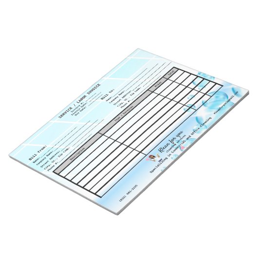 Bloc-note Services de nettoyage des factures de main-d'oeuvr (Incliné)