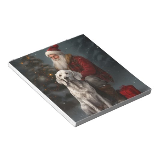 Bloc-note Setter anglais avec Noël Festif du Père Noël (Incliné)