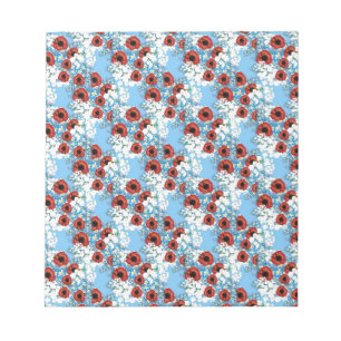 Bloc-note Shabby imprimé chic de fleurs rouges rouges rouges