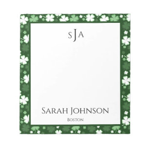 Bloc-note Shamrock vert, Monogramme de la Saint-Patrick