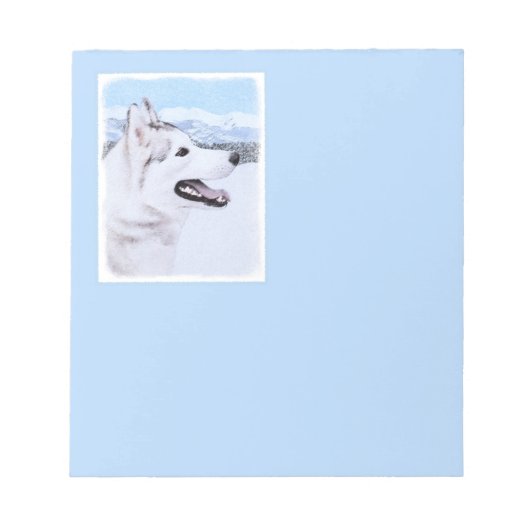 Bloc-note Sibérie Husky (argent et blanc) Peinture Chien Art (Devant)