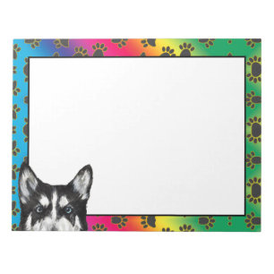 Bloc-note Sibérien Husky coloré motif de pattes de chien