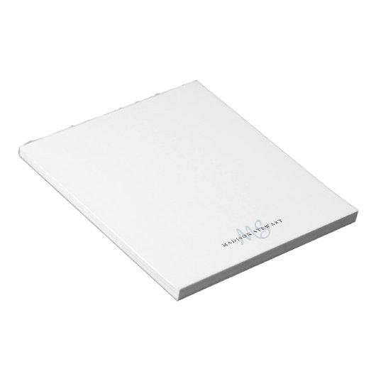 Bloc-note Silver Gris Brush Script Monogramme Moderne tendan (Incliné)