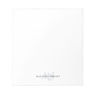Bloc-note Silver Gris Brush Script Monogramme Moderne tendan