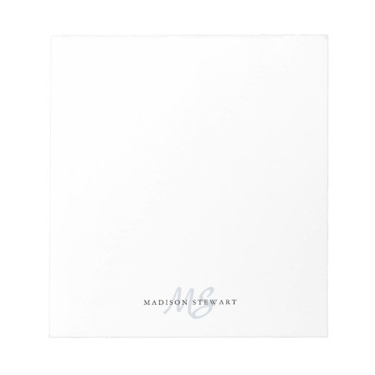 Bloc-note Silver Gris Brush Script Monogramme Moderne tendan (Devant)