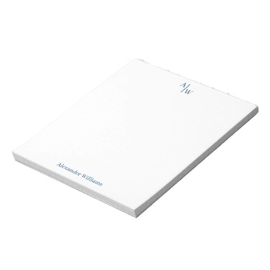 Bloc-note Simple 2 Monogrammes Initiale Marine Professionnel (Tourné)