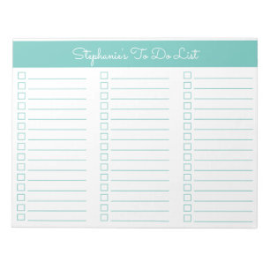 Bloc-note Simple Aqua 8,5x11 Liste de contrôle à trois colon