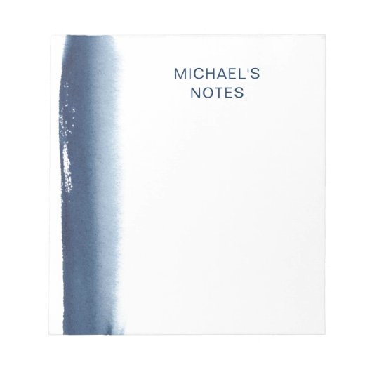 Bloc-note Simple aquarelle nom bleu marine moderne (Devant)