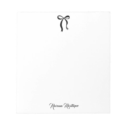 Bloc-note Simple Black Bow Script Custom Name Script (Devant)