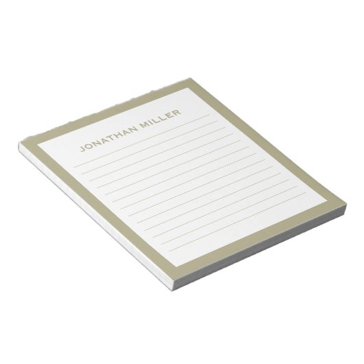 Bloc-note Simple Blanc Sage Vert Nom Typographique Lined (Incliné)