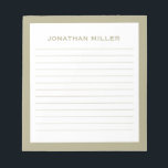 Bloc-note Simple Blanc Sage Vert Nom Typographique Lined<br><div class="desc">Un bloc-notes professionnel doublé d'un design minimaliste en vert sauge et blanc. Initiale monogramme personnalisée et nom sur un simple arrière - plan blanc,  encadré par une bordure verte sage. Personnalisez-vous en utilisant les champs fournis ou utilisez le bouton "message" pour contacter le concepteur pour obtenir de l'aide.</div>