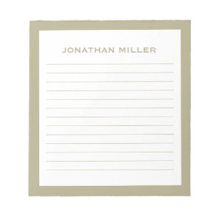 Bloc-note Simple Blanc Sage Vert Nom Typographique Lined