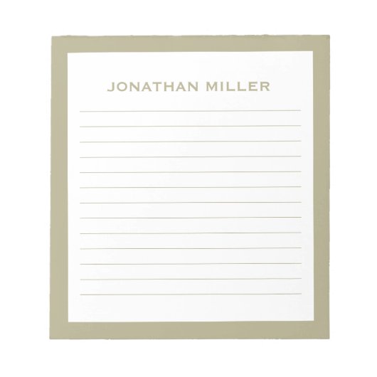 Bloc-note Simple Blanc Sage Vert Nom Typographique Lined (Devant)